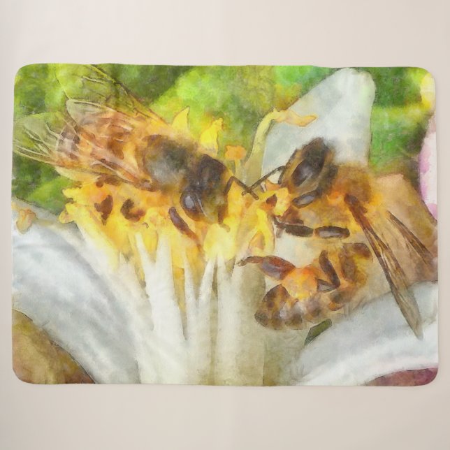 Honigbienen auf Lemon Blossom Wasserfarben Kunst Sherpadecke (Vorderseite (Horizontal))