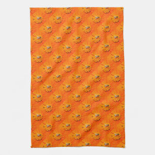 Honigbienen auf orange Blumentuch Küchentuch