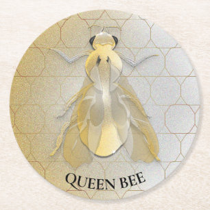 Honigbienen-Bienenkönigin-Metallmünze Runder Pappuntersetzer