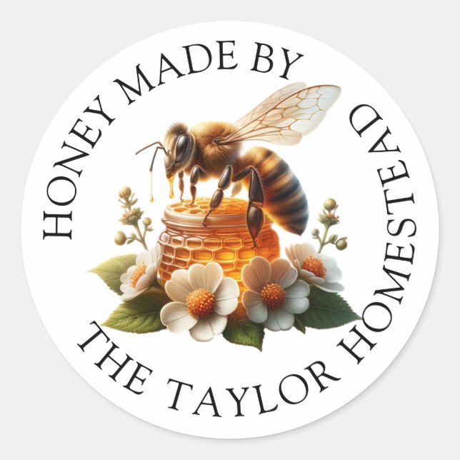 Honigbienen, Blume und Honig Personalisiert Runder Aufkleber (Vorderseite)