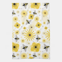 Honigbienen-Blumen u. Polka-Punkt-Küchen-Tuch