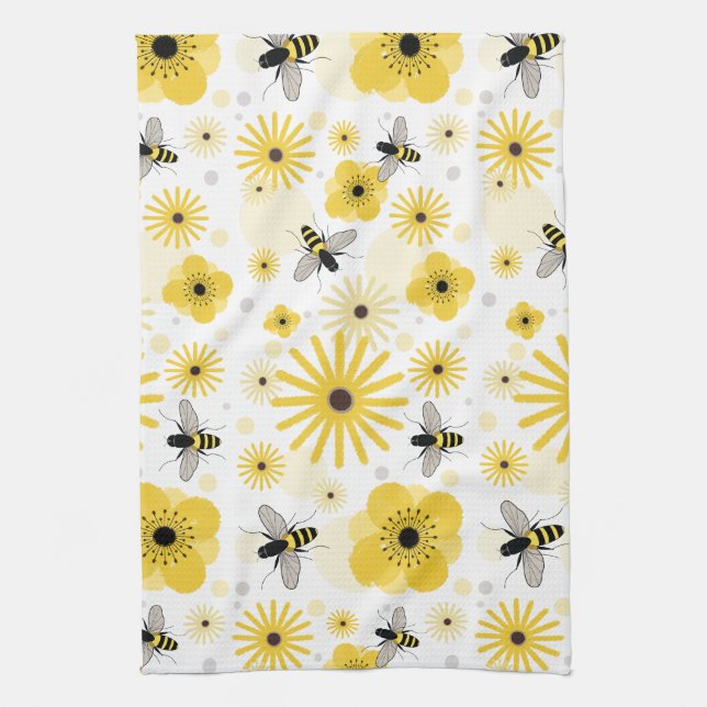 Honigbienen-Blumen u. Polka-Punkt-Küchen-Tuch Handtuch (Vertikal)