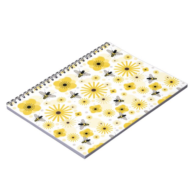 Honigbienen-Blumen u. Polka-Punkt-Notizbuch Notizblock (Linke Seite)