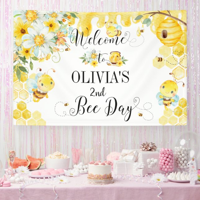 Honigbienen der Blumenwelt 1. 2. Geburtstag Banner (Party)