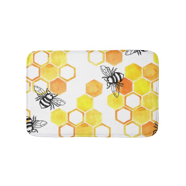 Honigbienen: Gelbes Aquarellmuster Badematte (Vorderseite)