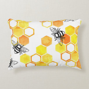 Honigbienen: Gelbes Aquarellmuster Dekokissen