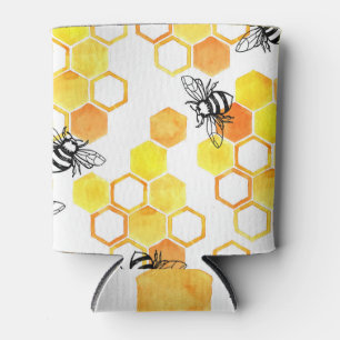 Honigbienen: Gelbes Aquarellmuster Dosenkühler