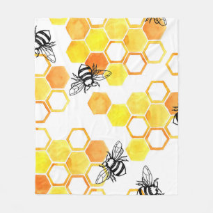 Honigbienen: Gelbes Aquarellmuster Fleecedecke
