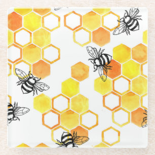 Honigbienen: Gelbes Aquarellmuster Glasuntersetzer