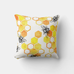 Honigbienen: Gelbes Aquarellmuster Kissen