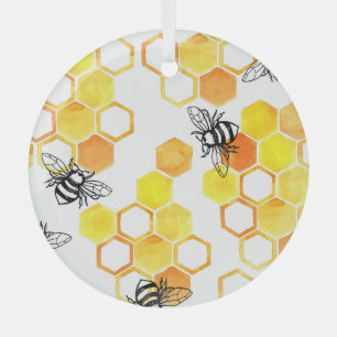 Honigbienen: Gelbes Aquarellmuster Ornament Aus Glas