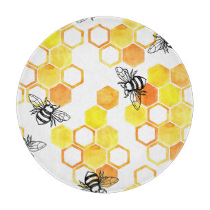 Honigbienen: Gelbes Aquarellmuster Schneidebrett