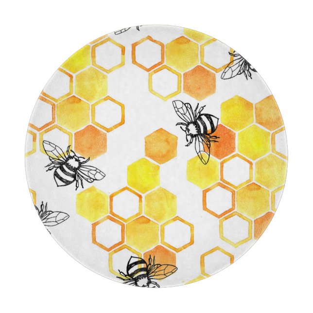 Honigbienen: Gelbes Aquarellmuster Schneidebrett (Vorderseite)
