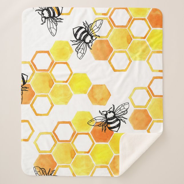 Honigbienen: Gelbes Aquarellmuster Sherpadecke (Vorderseite)