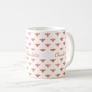 Honigbienen goldfarbenes Monogramm-Skript Kaffeetasse