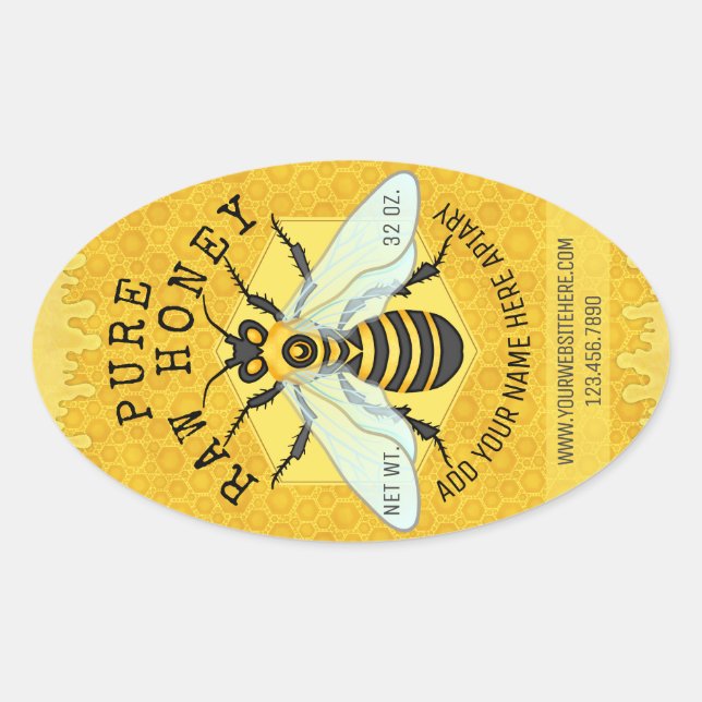 Honigbienen-Honig-Glas-Bienenhaus beschriftet | Ovaler Aufkleber (Vorderseite)