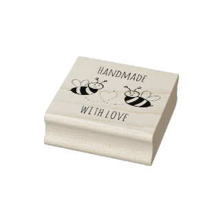 Honigbienen mit Herz, handgefertigt mit Liebe Gummistempel