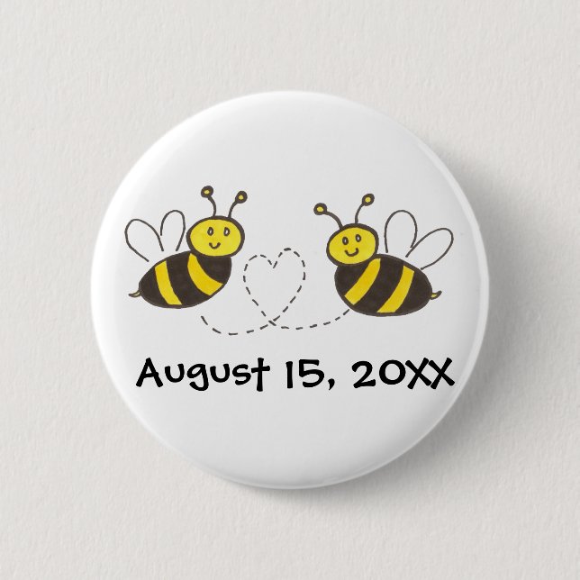 Honigbienen mit Herz und individualisierbarem Datu Button (Vorderseite)