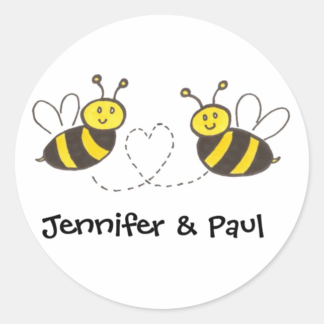 Honigbienen mit Herz und Personalisierten Namen Runder Aufkleber (Vorderseite)