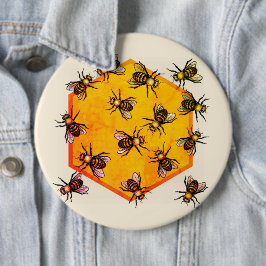 Honigbienen mit orangegelbem Hexagon zeichnend Kun Button