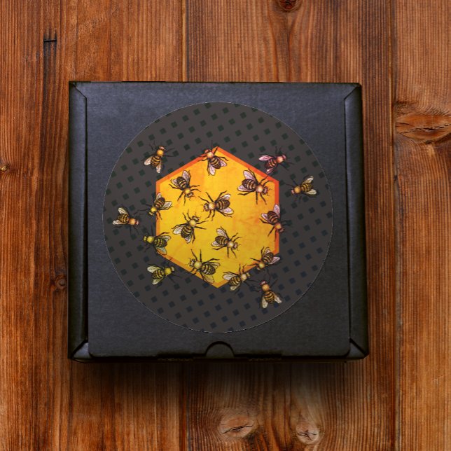 Honigbienen mit orangegelbem Hexagon zeichnend Kun Runder Aufkleber (Von Creator hochgeladen)