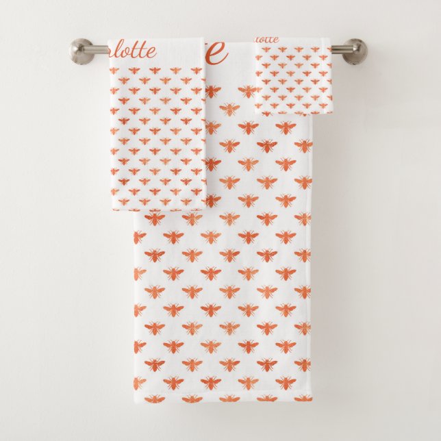 Honigbienen Rose Gold-Monogramm-Skript Badhandtuch Set (Insitu)