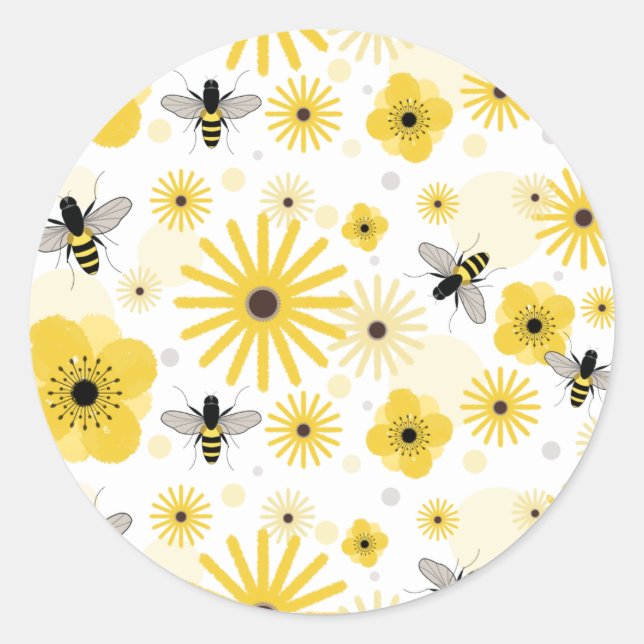 Honigbienen-u. Blumen-Umschlag Aufkleber-Aufkleber Runder Aufkleber (Vorderseite)