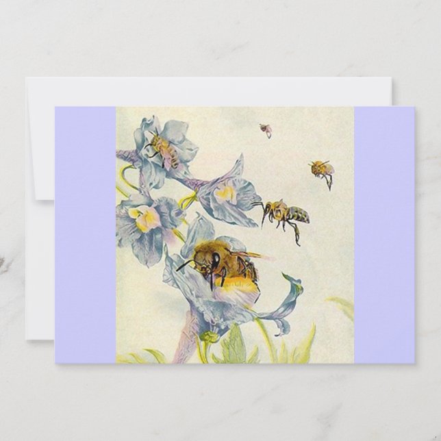 Honigbienen-u. Wildblumen-lila Einladung (Vorderseite)