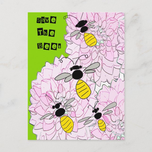 Honigbienen über Pink Dahlias Postkarte (Vorderseite)