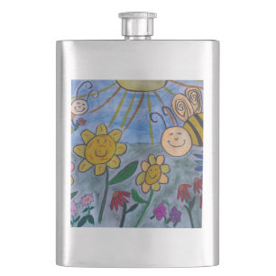 Honigbienen und Blume Flachmann