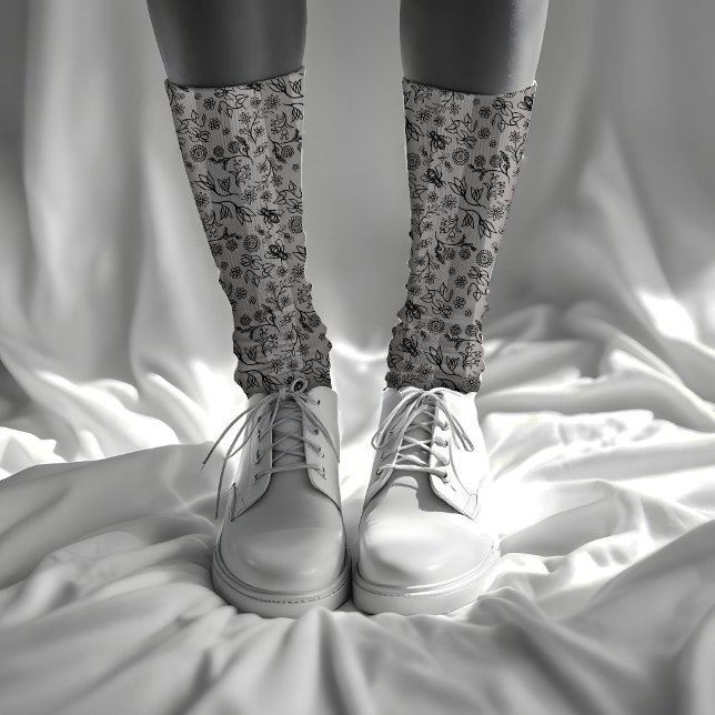 Honigbienen und Blume gestreift Blumenmuster Grau Socken (Von Creator hochgeladen)