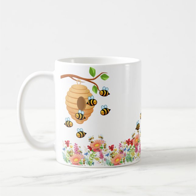 Honigbienen und Blume Kaffeetasse (Links)