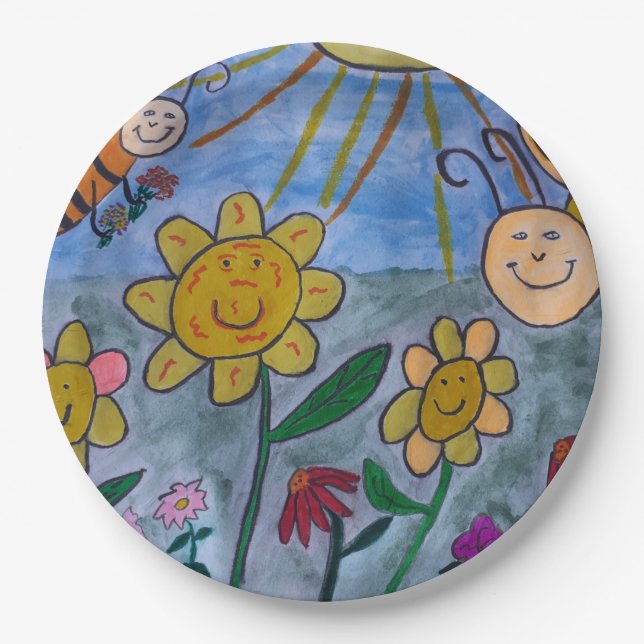Honigbienen und Blume Pappteller (Vorderseite)