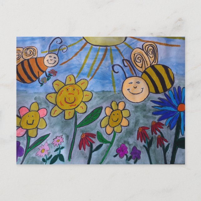 Honigbienen und Blume Postkarte (Vorderseite)
