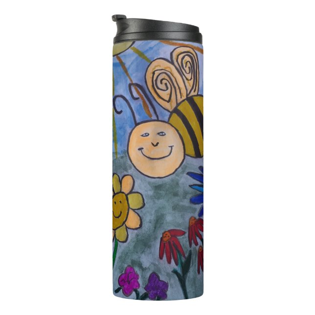 Honigbienen und Blume Thermal Tumbler Thermosbecher (Nach rechts gedreht)