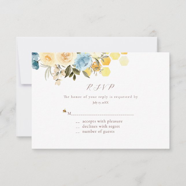 Honigbienen und Blumenkarten RSVP Karte (Vorderseite)