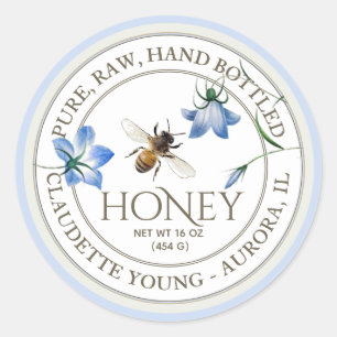 Honigbienen und Blüten Honig Weiß und Blau Cla Runder Aufkleber