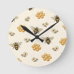 Honigbienen und Honigwaben nahtloses Muster Runde Wanduhr