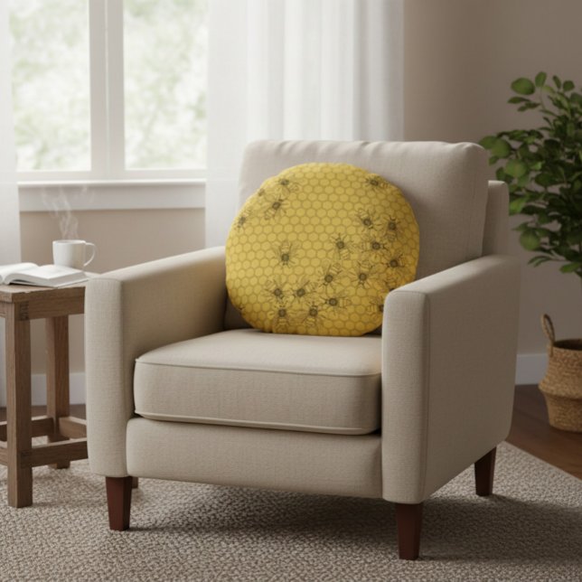 Honigbienen und Honigwaben Rundes Kissen (Von Creator hochgeladen)