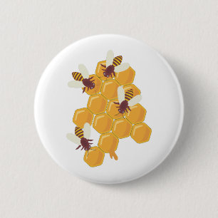 Honigbienen und Honigwabendesign Button