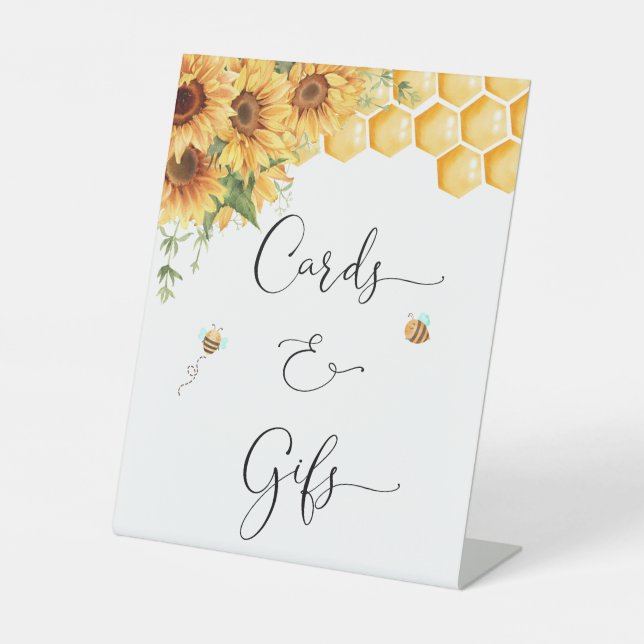 Honigbienen und Sonnenblumen Karten und Geschenke Sockelschild (Vorderseite)