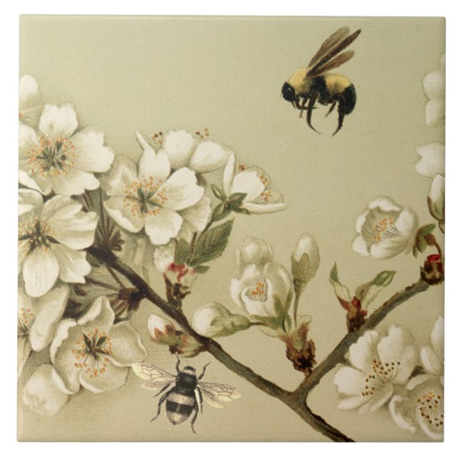 HONIGBIENEN UND WILDE ROSEN MONOGRAMM FLIESE (Vorderseite)