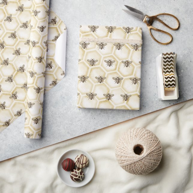 Honigbienen Vintage Honigwabenmuster Geschenkpapier (Kunsthandwerk)