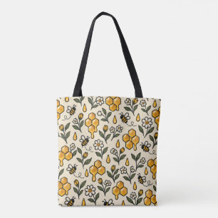 Honigbienen Wildblumen Rustikales Landhausmuster Tasche