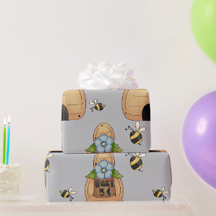 Honigbienenstock mit blauer Blume und Bienen Geschenkpapier