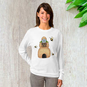 Honigbienenstock mit blauer Blume und Bienen T-Shirt