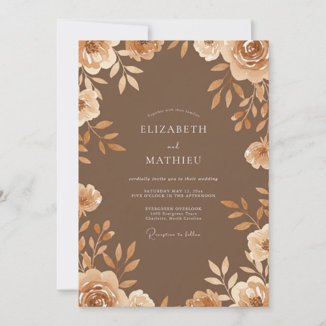 Honigbraune Blätterhochzeit Einladung (Vorderseite)