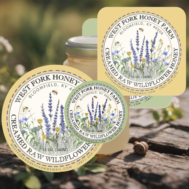 Honigetikett mit Bienen aus Creamed Wildblume Runder Aufkleber (Von Creator hochgeladen)