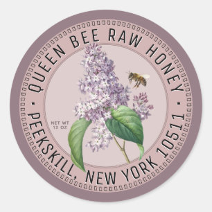Honigetikett mit Bienen- und Lilac-Blume Rosa Runder Aufkleber