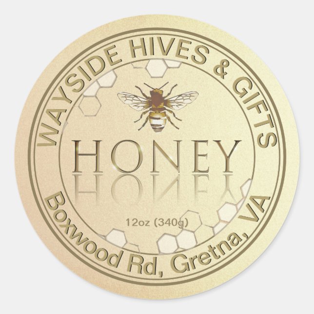 Honigetikett mit Honigwabe und Bienenmetall Runder Aufkleber (Vorderseite)